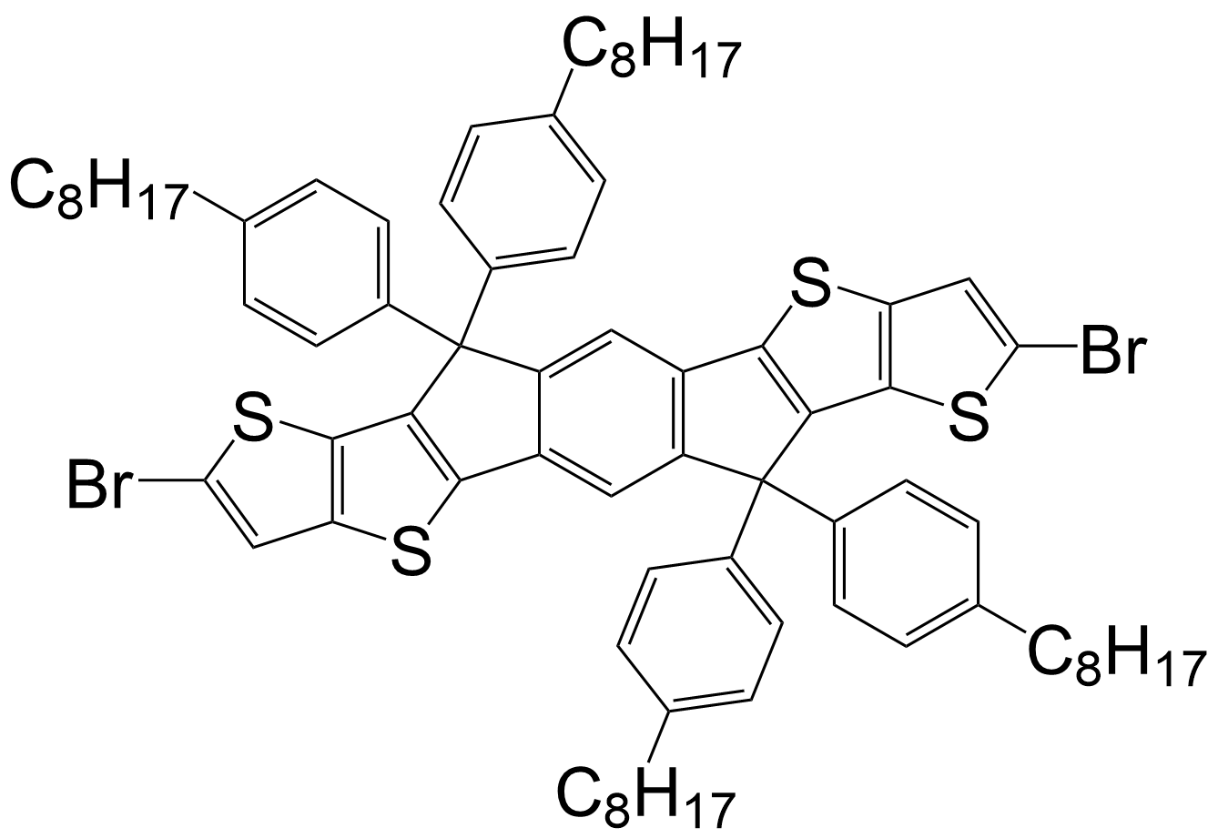2,8-Dibromo-6,12-dihydro- 6,6,12,12-tetrakis(4- octylphenyl)-dithieno[2,3- d:2',3'-d']-s-indaceno[1,2-b:5,6-b']dithiophene/1420472-82-7